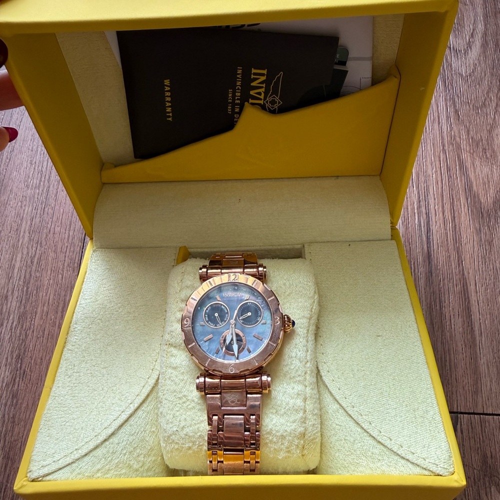 Invicta Rose Gold Watch with Blue Dial and Chronograph
